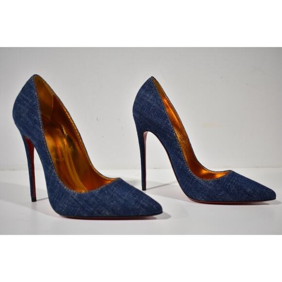 Christian Louboutin So Kate 120 Blue Denim Saba Gold Stiletto Heel Pump 38 - Picture 4 of 12